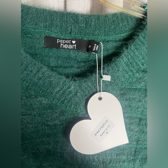 Green paper heart cropped sweater size S - Picture 2 of 4
